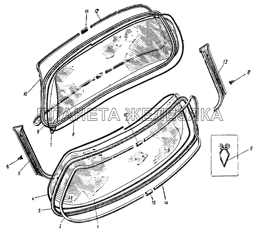 Детали ветрового и заднего окон кузова ИЖ 427