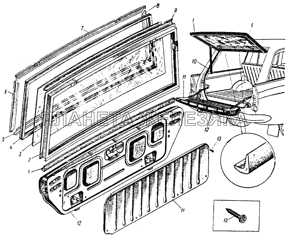 Дверь (и окно двери) задка кузова модели 427 ИЖ 412