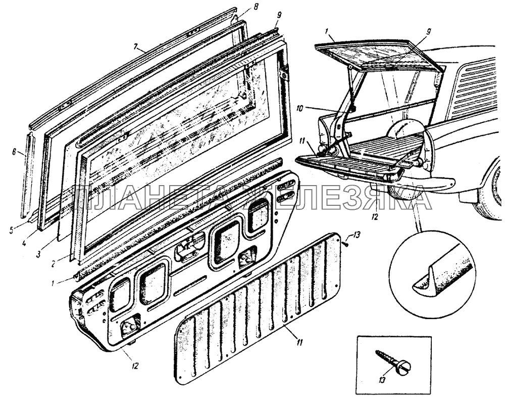 Дверь (и окно двери) задка кузова модели 434 ИЖ 412