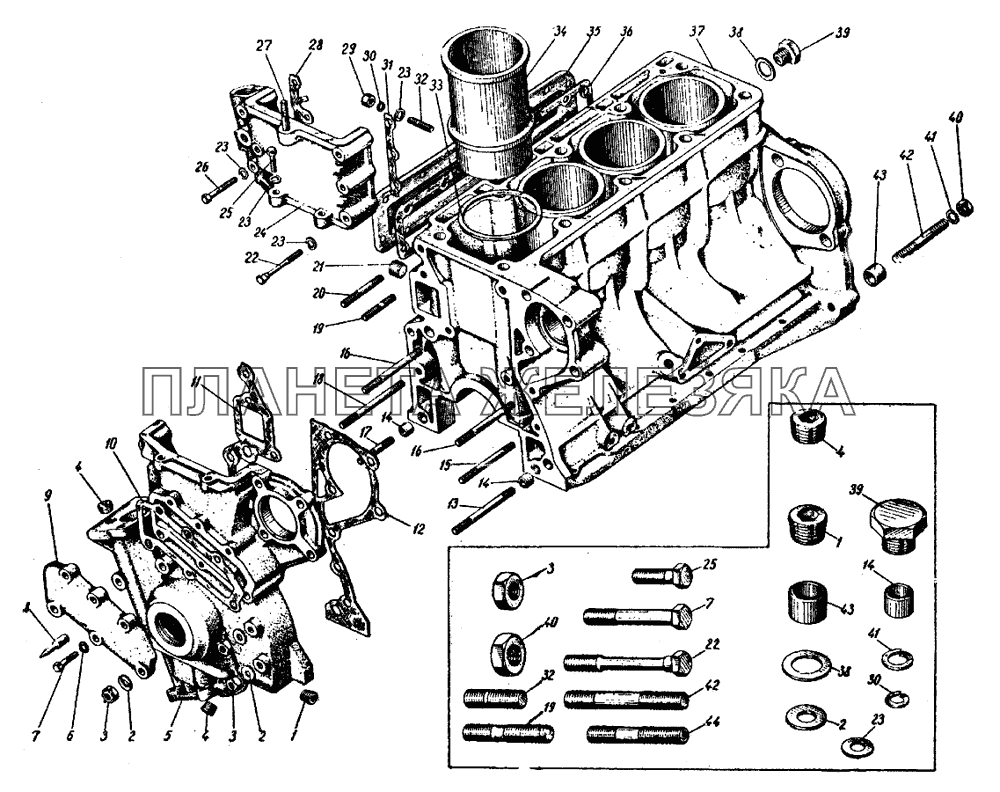Блок и гильзы цилиндров двигателя ИЖ 412