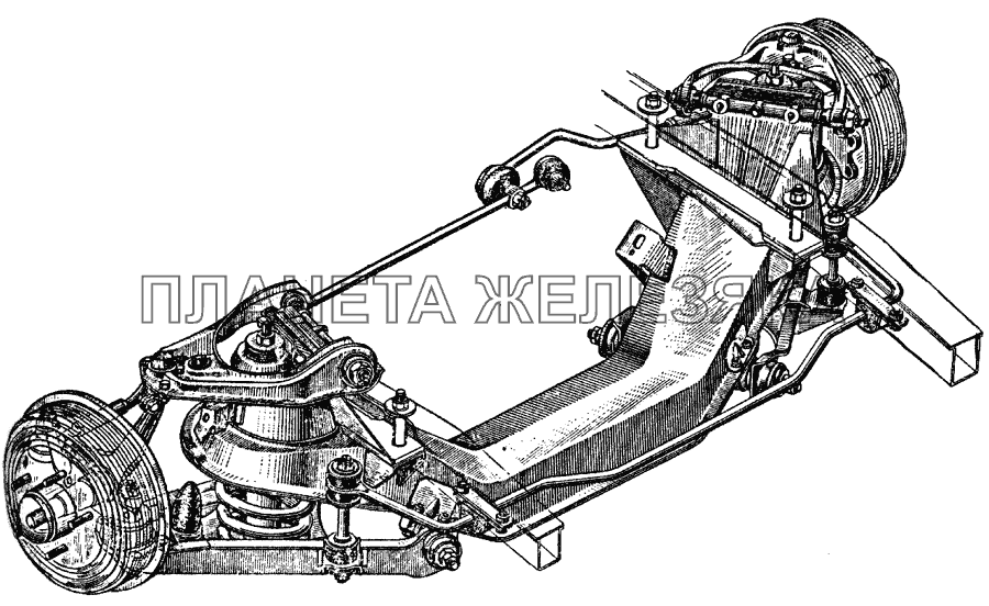 Подвеска передняя с тормозами, амортизаторами и стабилизатором поперечной устойчивости ИЖ 412