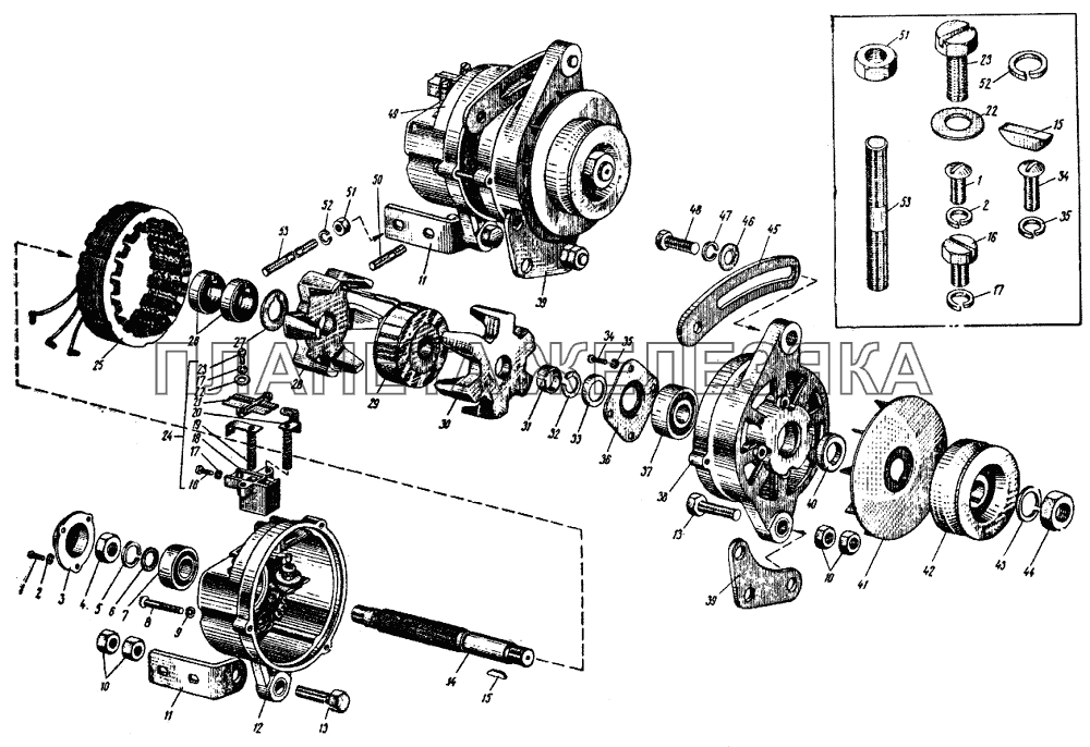 Генератор и детали его крепления ИЖ 427