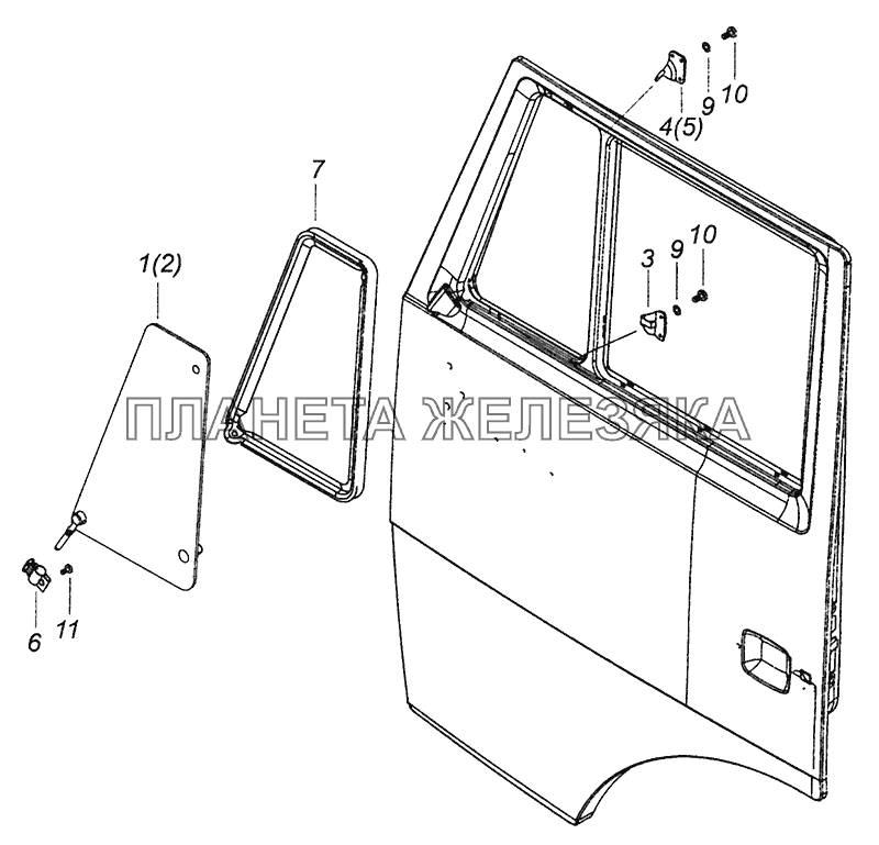 65115-6103005 Установка форточек двери КамАЗ-4308 (Евро 4)