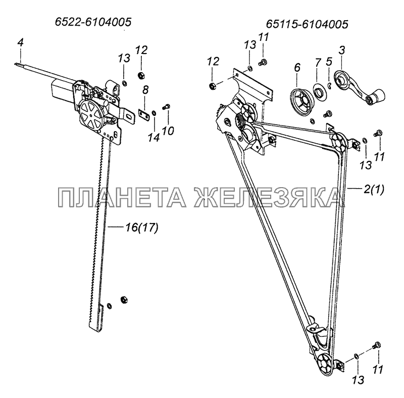 65115-6104005 Установка стеклоподъемников двери КамАЗ-4308 (Евро 4)