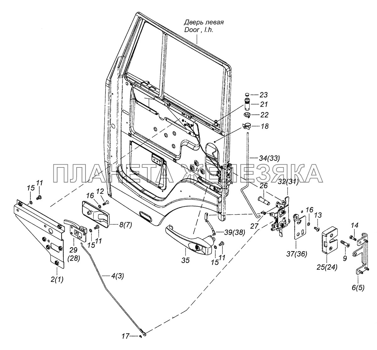 65115-6105011 Установка замков и ручек двери левая КамАЗ-4308 (Евро 4)