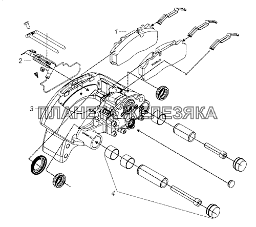 Дисковый тормозной механизм с подвижной скобой КамАЗ-4308 (Евро 3)