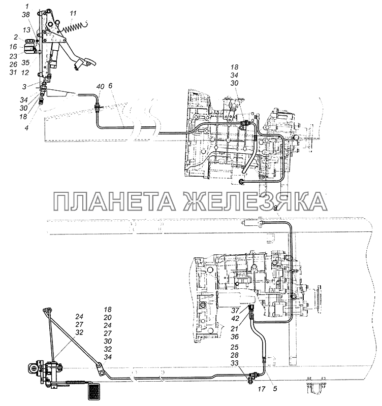 4308-1600006-70 Установка педали и привода выключения сцепления КамАЗ-4308 (Евро 3)