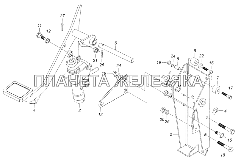 4308-1602008-30 Педаль сцепления с кронштейном и главным цилиндром КамАЗ-4308 (Евро 3)