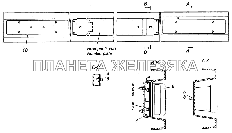 Установка задних фонарей 53215-3716002 КамАЗ-4308