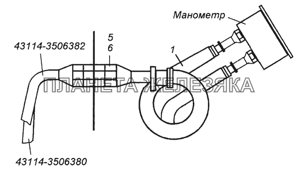 Установка трубопроводов к манометру 43114-3830001 КамАЗ-4308