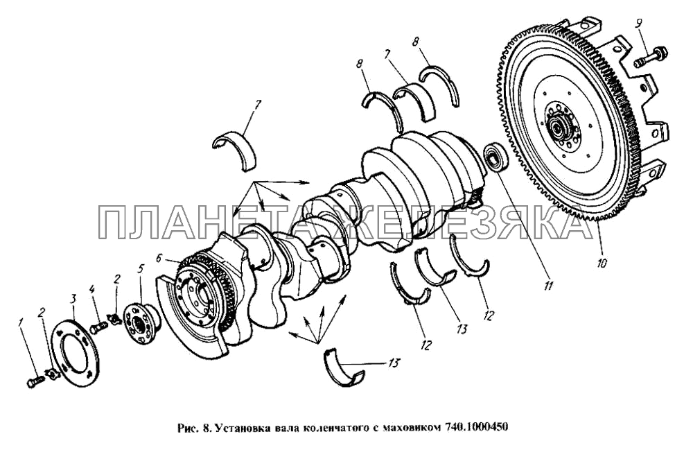 Установка вала коленчатого с маховиком КамАЗ-4310