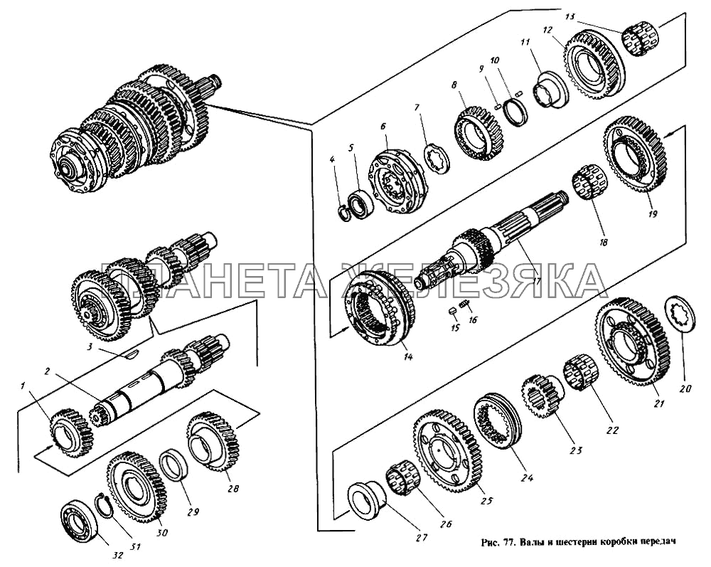 Валы и шестерни коробки передач КамАЗ-4310