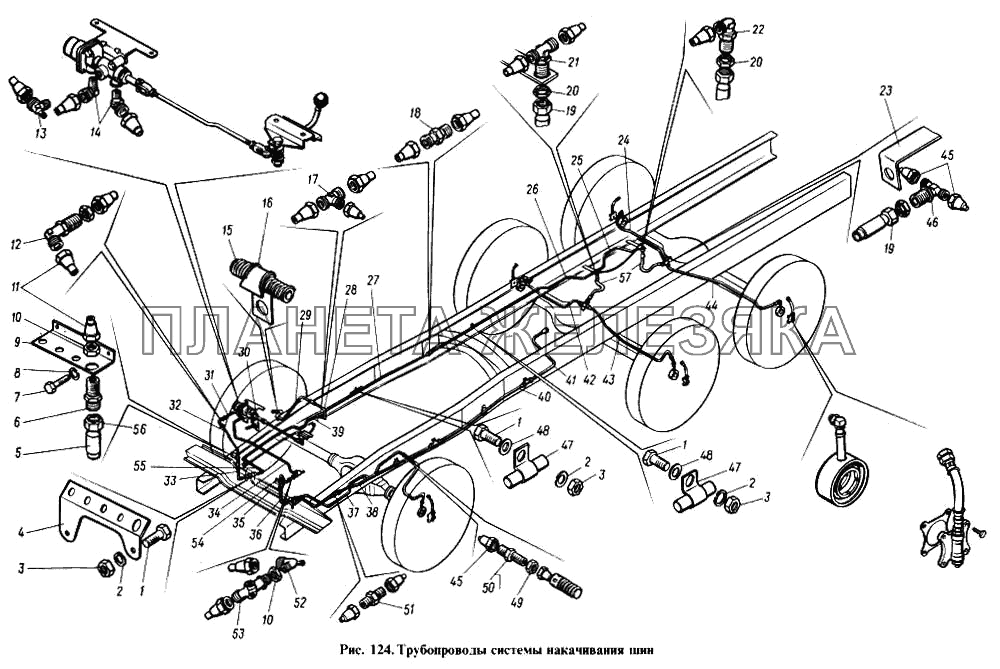 Трубопроводы системы накачивания шин КамАЗ-4310