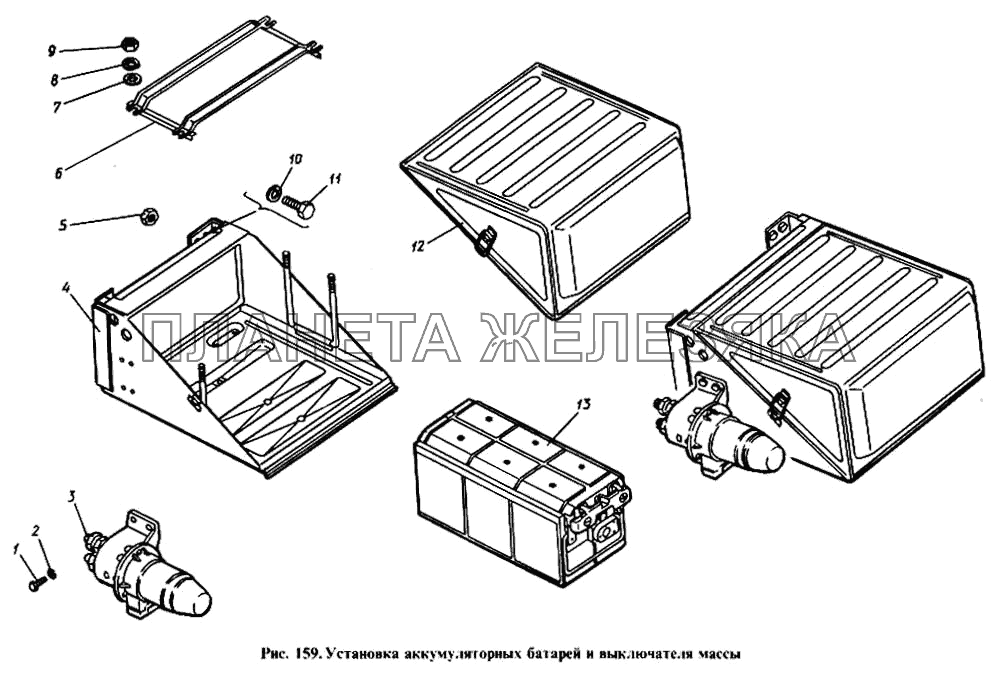 Установка аккумуляторных батарей и выключателя массы КамАЗ-4310