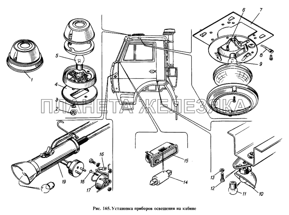 Установка приборов освещения на кабине КамАЗ-4310