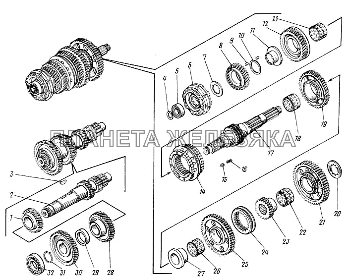 Валы и шестерни коробки передач КамАЗ-43101