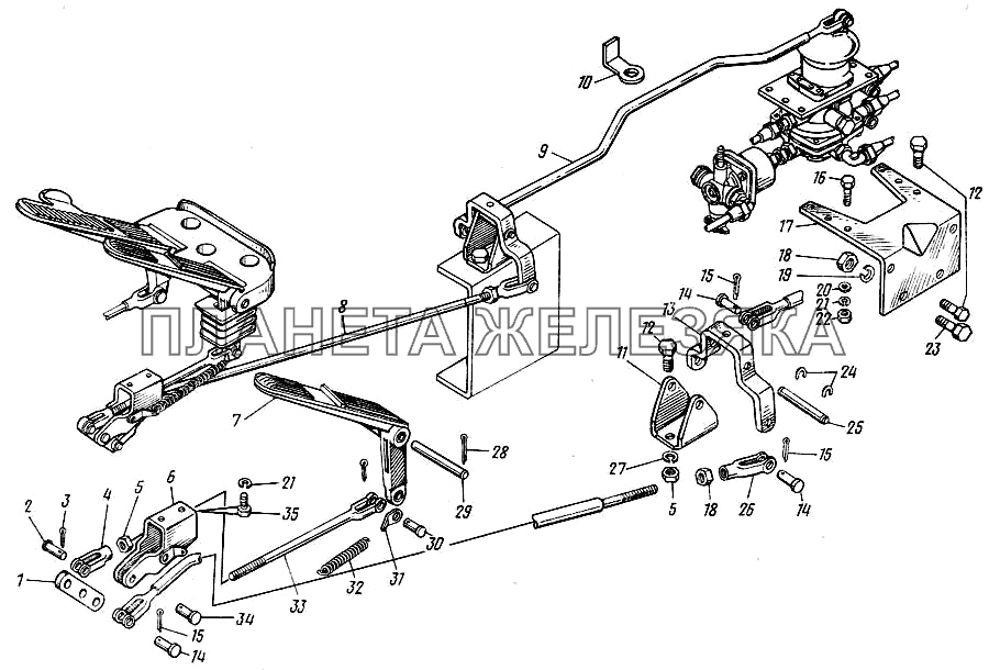 Педаль тормозная и привод КамАЗ-43101