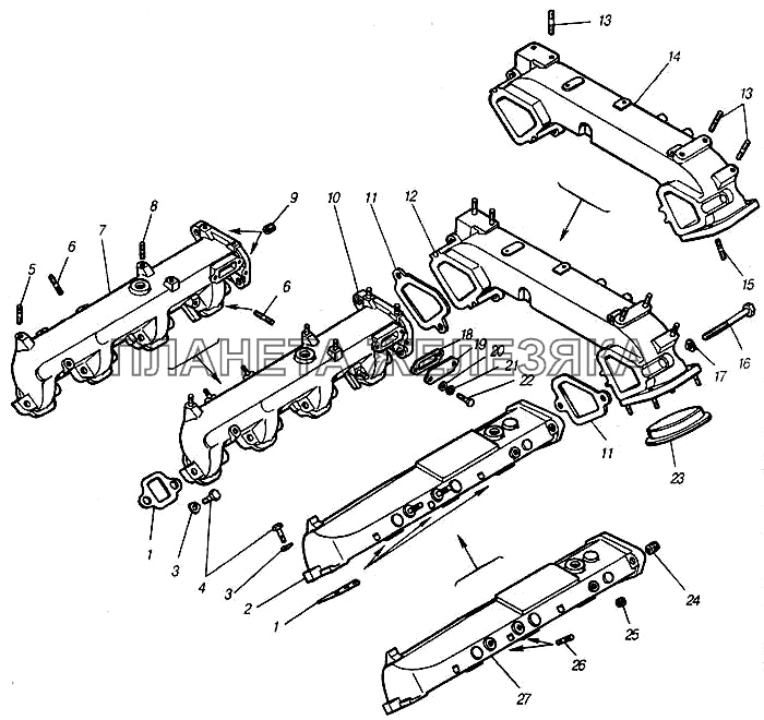 Установка впускных коллекторов КамАЗ-4310 (каталог 2004 г)