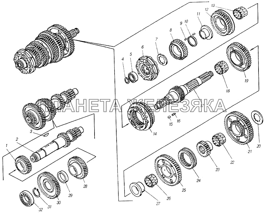 Валы и шестерни коробки передач КамАЗ-4310 (каталог 2004 г)
