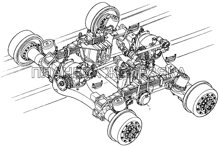 Установка задней подвески (в сборе) КамАЗ-4310 (каталог 2004 г)