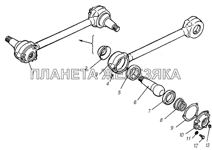 Штанга реактивная с пальцами КамАЗ-4310 (каталог 2004 г)