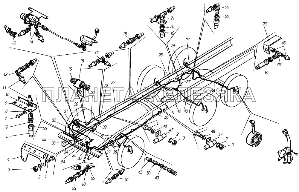 Трубопроводы системы накачивания шин КамАЗ-4310 (каталог 2004 г)