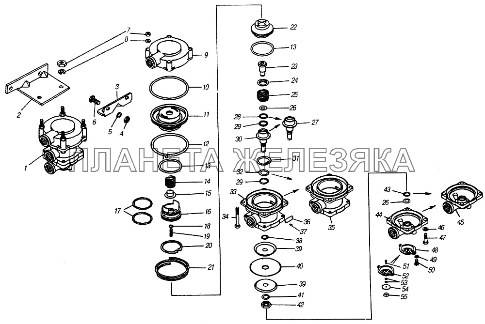 Клапан и управление тормозами прицепа с двухпроводным приводом КамАЗ-4310 (каталог 2004 г)