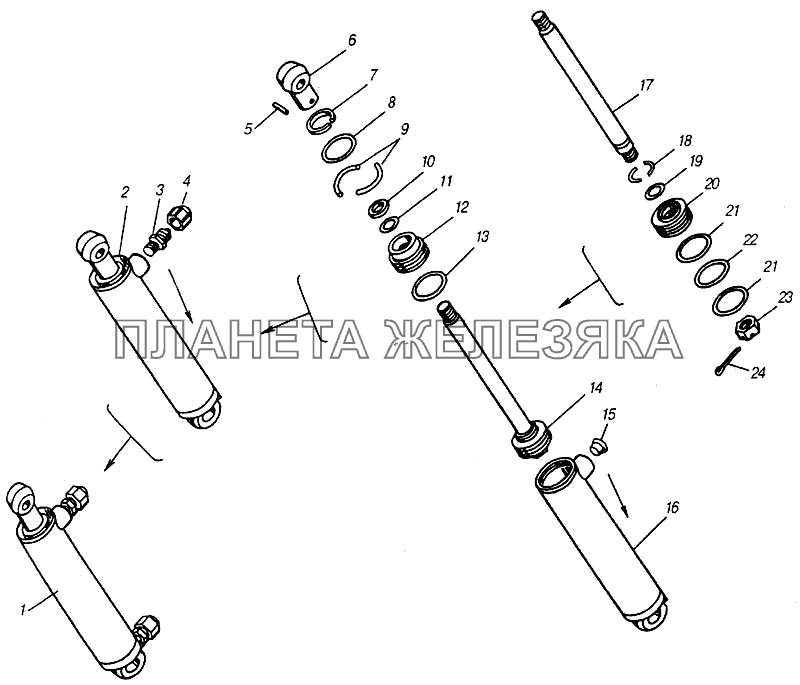 Цилиндр опрокидывающего механизма кабины КамАЗ-4310 (каталог 2004 г)