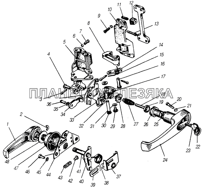 Ручка, замок, привод замка, фиксатор двери КамАЗ-4310 (каталог 2004 г)