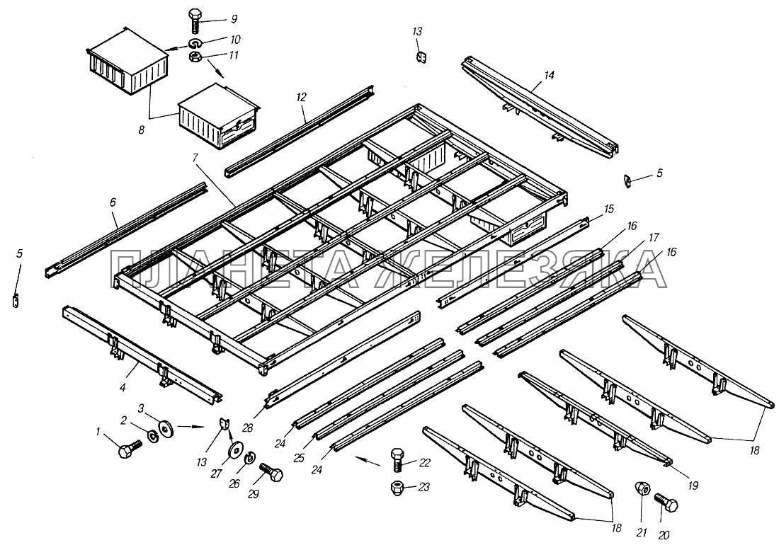 Каркас основания платформы в сборе КамАЗ-4310 (каталог 2004 г)