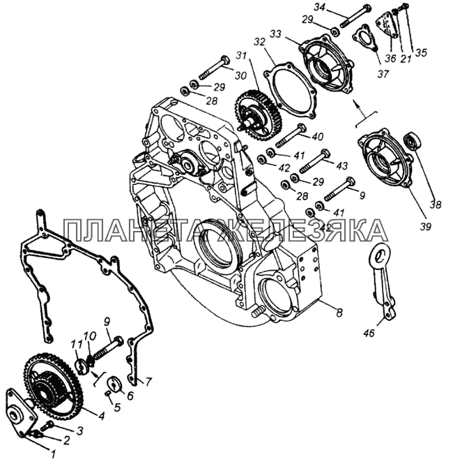 Установка картера маховика КамАЗ-4326 (каталог 2003г)