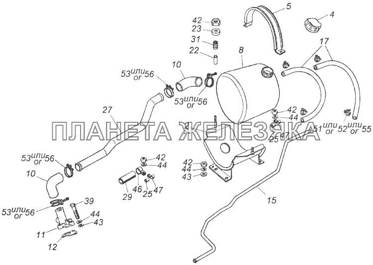 Установка расширительного бачка КамАЗ-4326 (каталог 2003г)