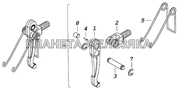 Рычаг оттяжной с вилкой и пружиной КамАЗ-43118