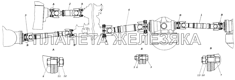 Установка карданных валов КамАЗ-43114