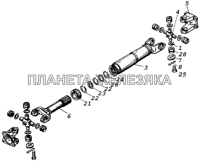 Вал карданный переднего моста с карданами КамАЗ-4326 (каталог 2003г)