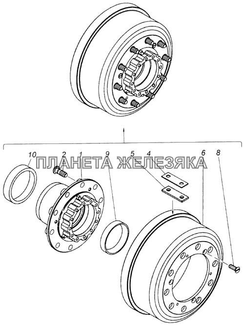 Ступица колеса с барабаном тормоза КамАЗ-4326 (каталог 2003г)