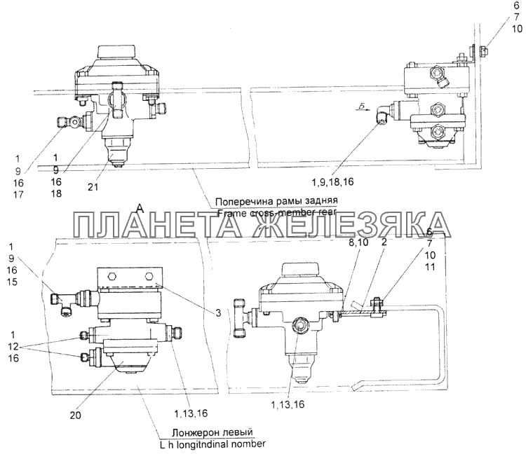 Установка клапанов управления тормозами прицепа КамАЗ-4326 (каталог 2003г) Установка клапанов управления тормозами прицепа КамАЗ-4326 (каталог 2003г)