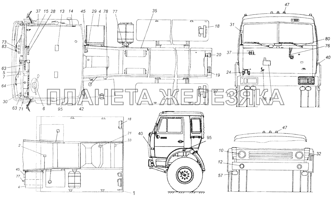 Электрооборудование. Расположение на автомобиле КамАЗ-4326 (каталог 2003г)