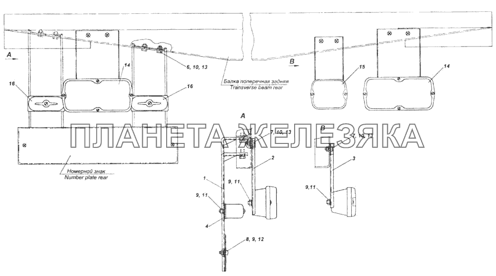 Установка задних фонарей КамАЗ-4326 (каталог 2003г)