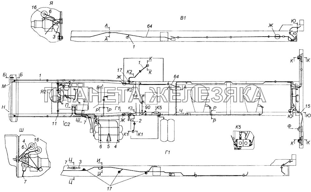 Установка проводов на шасси КамАЗ-4326 (каталог 2003г)