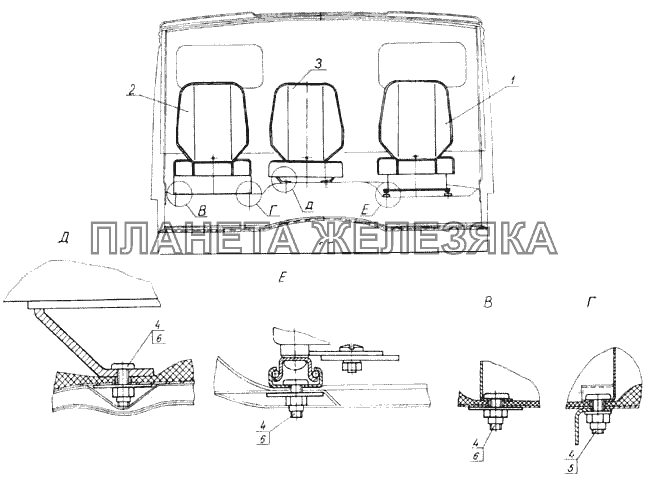 Установка сидений КамАЗ-4326 (каталог 2003г)