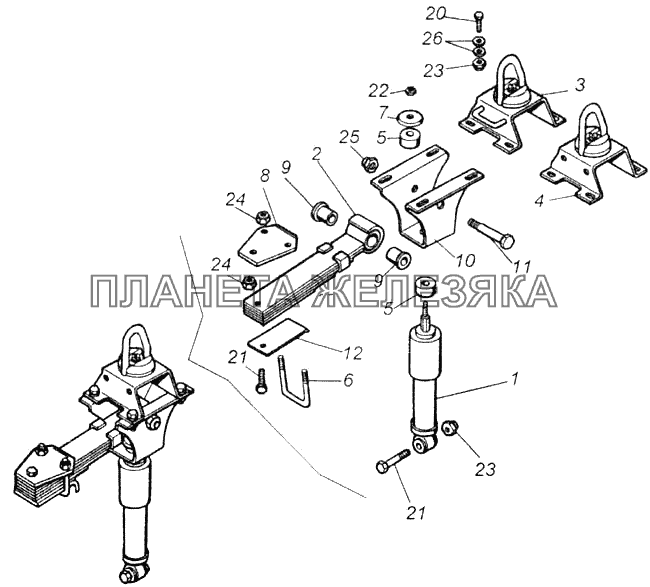 Установка задней подвески кабины КамАЗ-4326 (каталог 2003г)