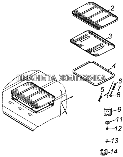 Установка вентиляционного люка крыши КамАЗ-4326 (каталог 2003г)