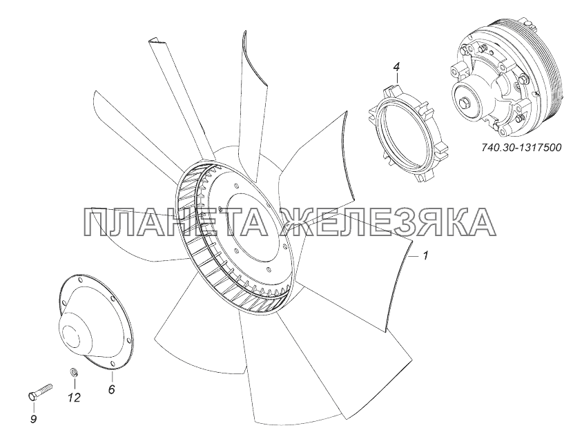 740.37-1308010 Установка вентилятора КамАЗ-43118 (Евро 4)