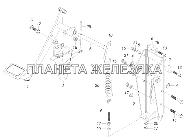 6520-1602008 Педаль сцепления с кронштейном и главным цилиндром КамАЗ-43118 (Евро 4)