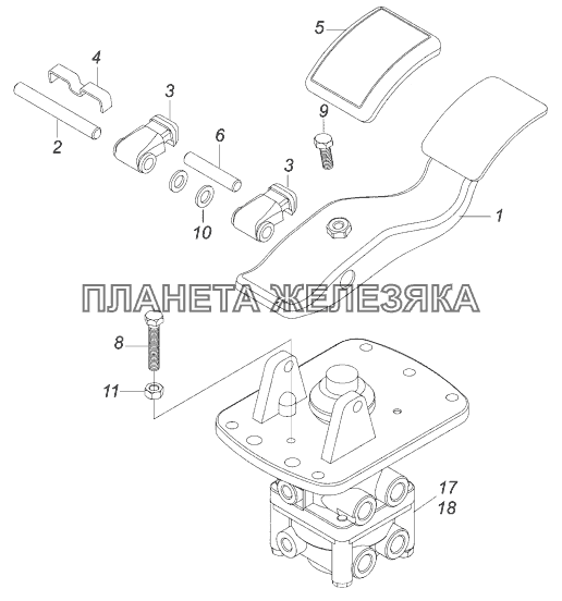 5320-3514108 Кран тормозной двухсекционный с педалью КамАЗ-43118 (Евро 4)