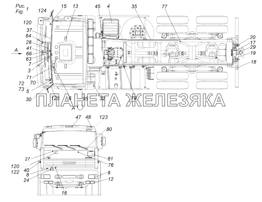 43118-3700012-30 Электрооборудование. Расположение на автомобиле КамАЗ-43118 (Евро 4)