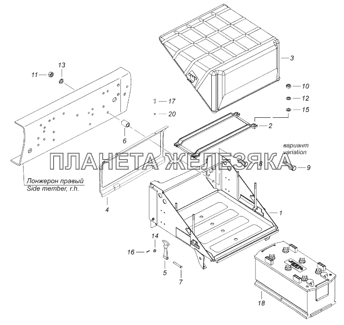 53228-3703001-85 Установка аккумуляторных батарей КамАЗ-43118 (Евро 4)