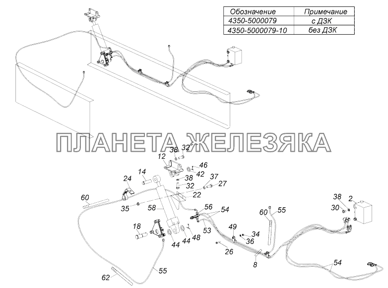 4350-5000079 Установка механизма опрокидывания кабины и запасного колеса КамАЗ-43118 (Евро 4)