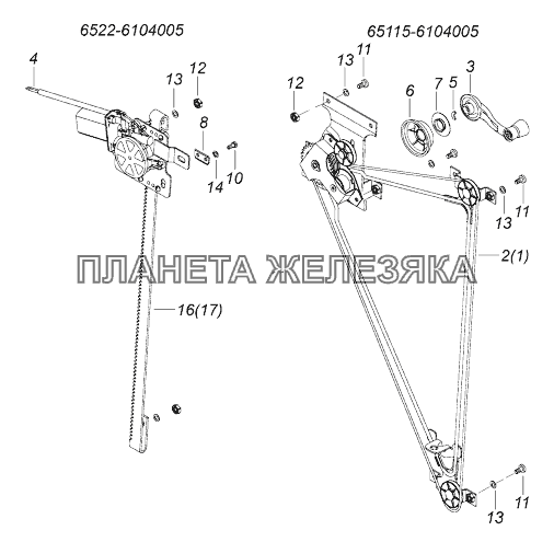 65115-6104005 Установка стеклоподъемников двери КамАЗ-43118 (Евро 4)